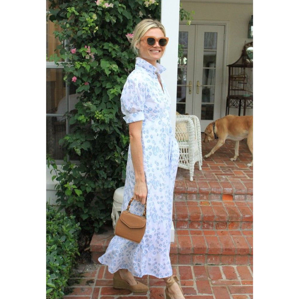 Julia India Amory JA Ruffle Shirt Maxi Dress Blue Shell Puff Sleeve Tuckernuck S - Picture 3 of 11